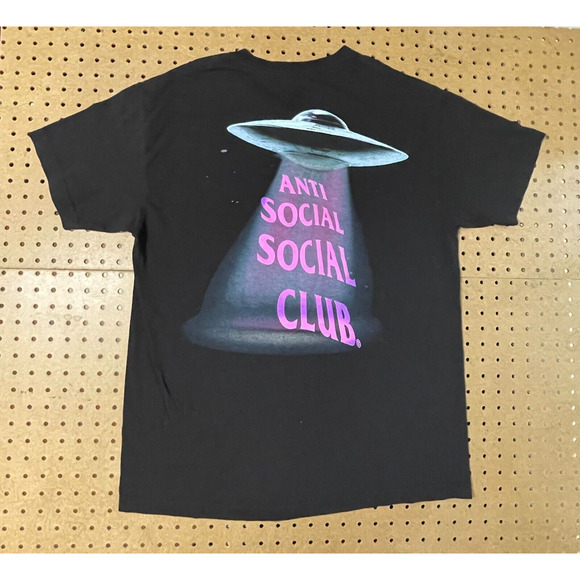 Anti Social Club ASSC Thoughts UFO Alien T-Shirt USA Made Black Large Men - Picture 2 of 9